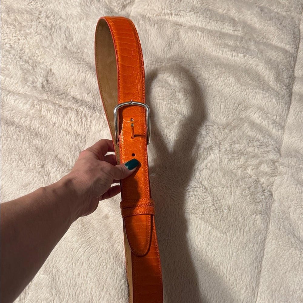 Elliot Rhodes Orange ostrich Croc-Embossed Belt GUC size 36
